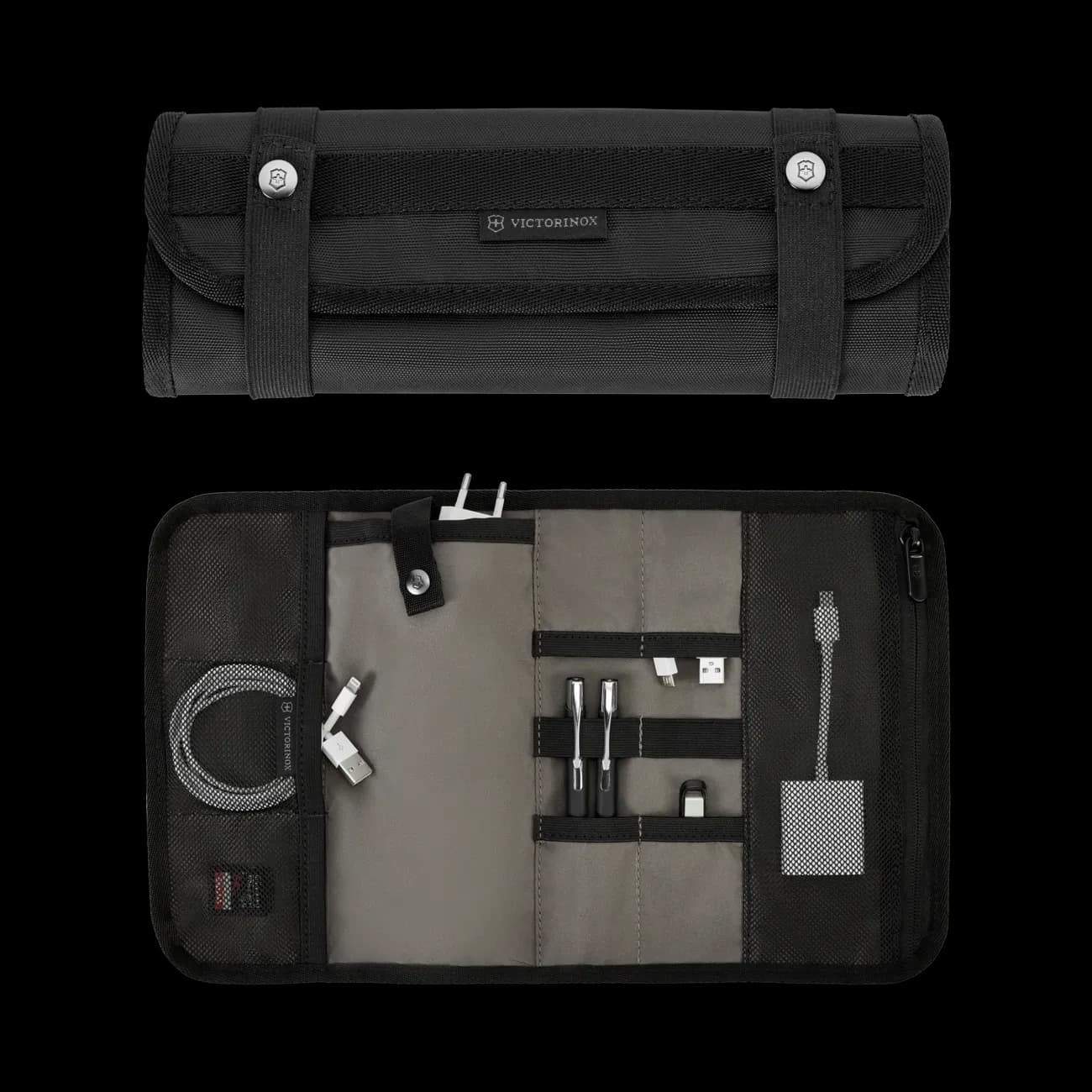 Schwarzer Rucksack für Damen & Herren innenfach auf und zu