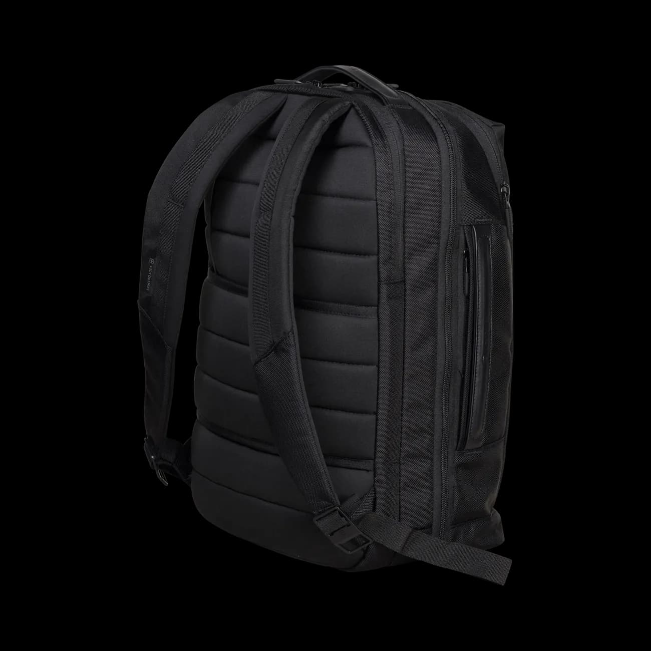 Schwarzer Rucksack für Damen & Herren schräg seitlich