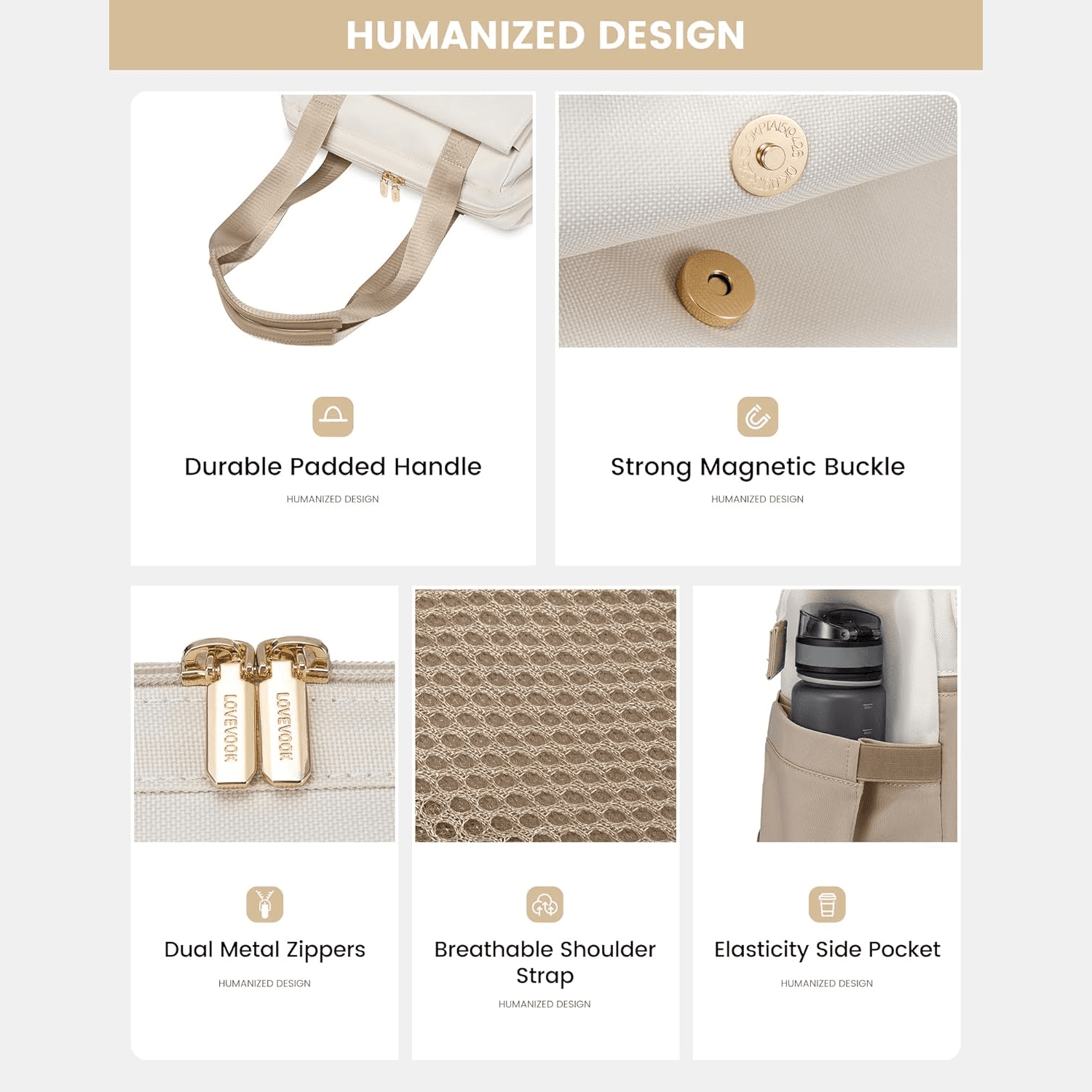 Moderner Rucksack Damen beige details