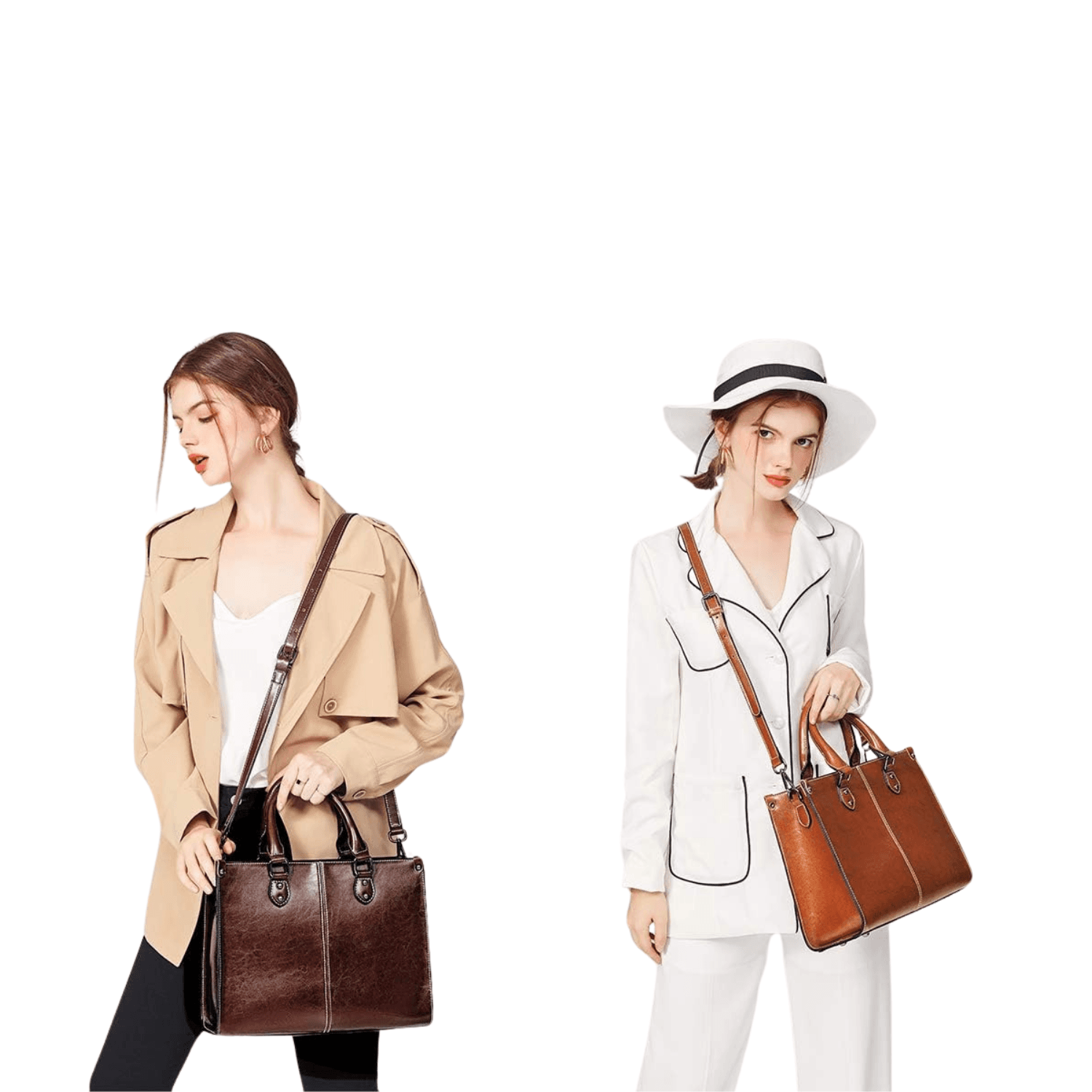 Ledertasche Damen, Handtasche Leder mit zwei frauen