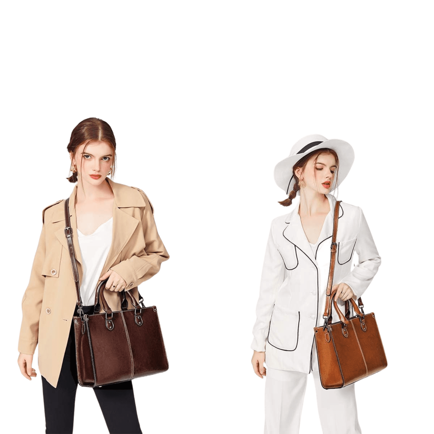 Ledertasche Damen, Handtasche Leder mit zwei damen