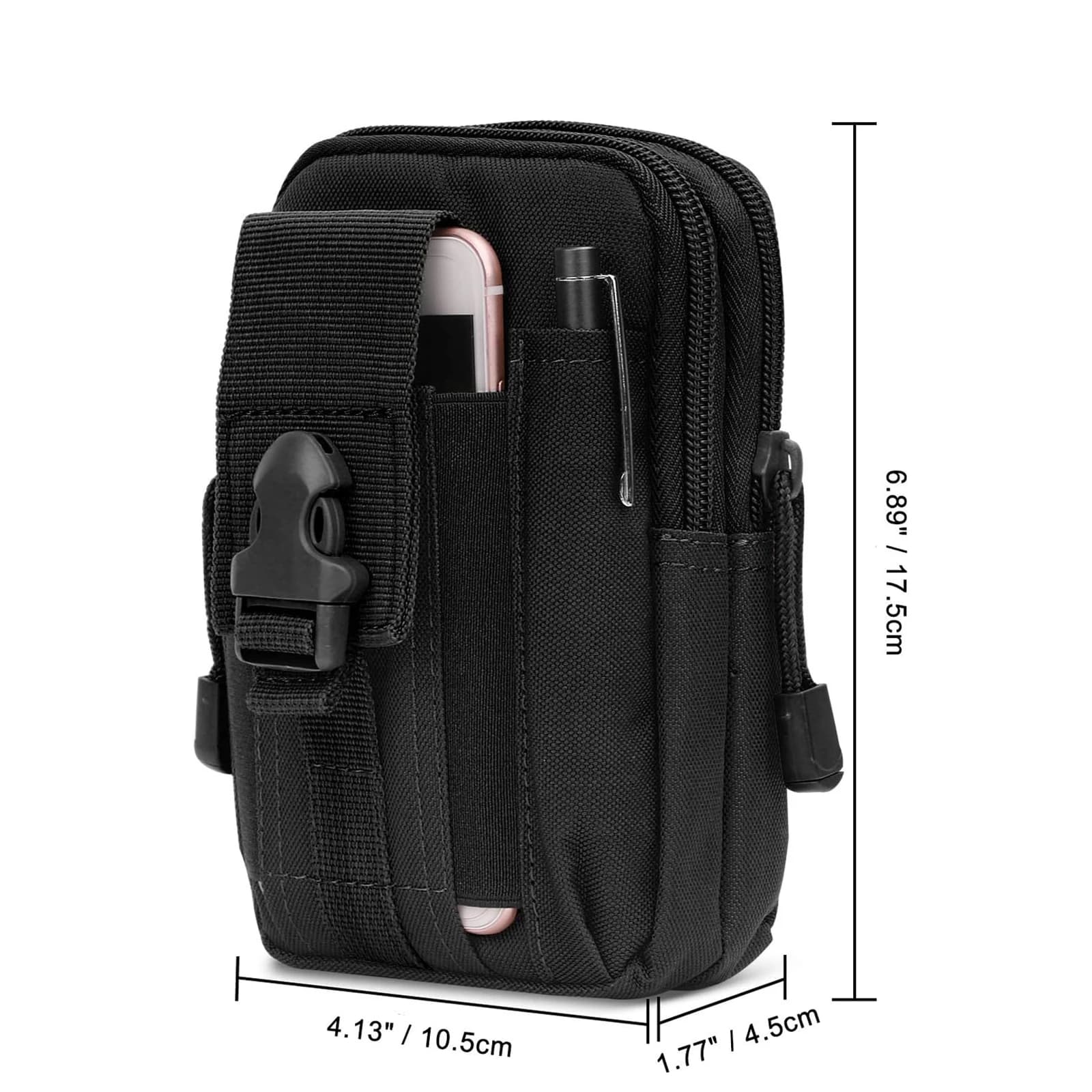 EDC Tasche befuellt - Taschenlampe, Multitool, Messer