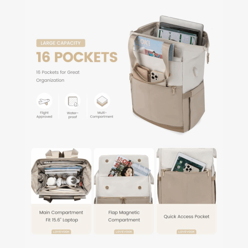 Moderner Rucksack Damen beige innen