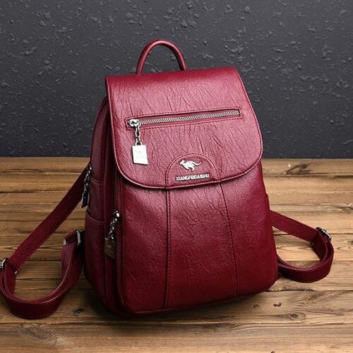 Lederrucksack Damen Elegant und modern auf dem boden
