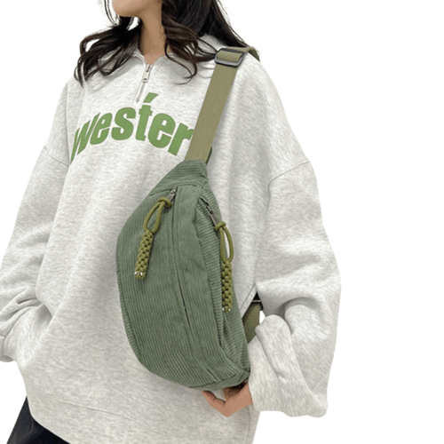 Bauchtasche cord Damen groß auf einem bauch