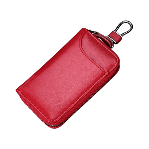 Schlüsseltui aus Leder für Herren Damen, Schlüsselbund rot
