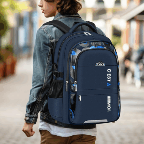 Schulranzen jungen mit einem kind