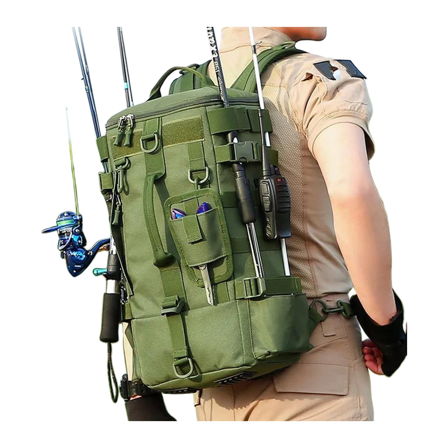 Angelrucksack mit Rutenhalter fr Spinnfischen  25L | Veldivo